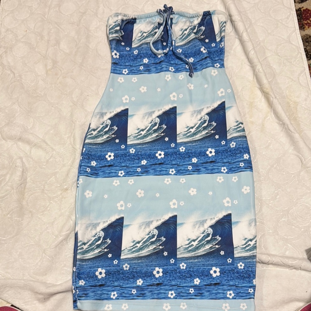 Frankie's Bikinis Blue Wave Strapless Dress